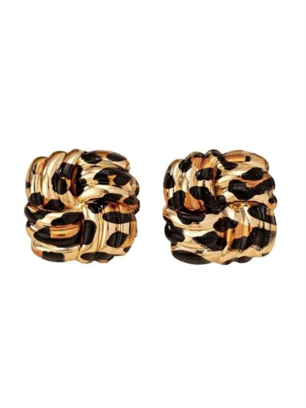 Retro Geometric Rectangle Leopard Print Stud Earrings for Women Gold Plated
